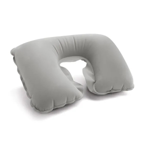 ALMOFADA DE PESCOÃO INFLÃVEL EM PVC COM BOLSINHA CINZA