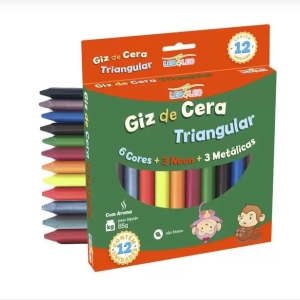 GIZ DE CERA TRIANGULAR 12 CORES PELE, NEON E METÃLICO - LEO&LEO