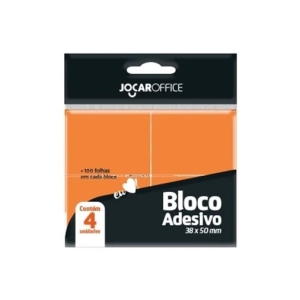 BLOCO ADESIVO LARANJA 38MMX60MM 4X100F BLOCOS JOGAR OFFICE 