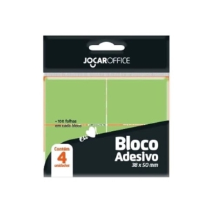  BLOCO ADESIVO VERDE 38MMx50MM 4x100F BLOCOS JOCAR OFFICE 				