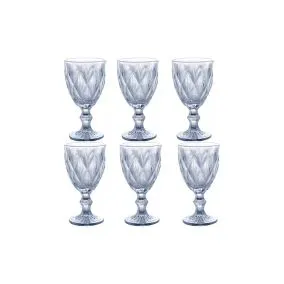 conjunto 6 tacas de vidro para agua azul metalizado