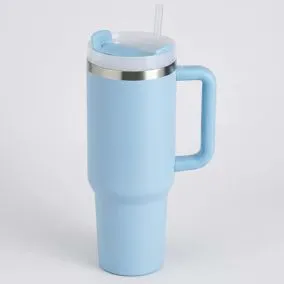 caneca com alca  canudo inox 12ml  azul claro