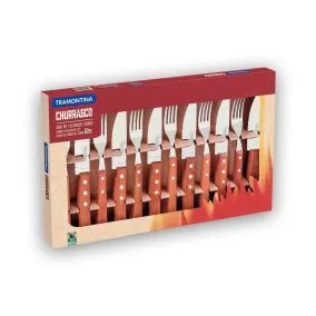JOGO PARA CHURRASCO 12 PEÃAS TRADICIONAL - SORTIDOS COM LÃMINAS DE AÃO INOX E CABO