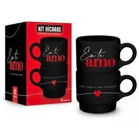 CANECA EMPILHADA DUPLA ONIX - EU TE AMO