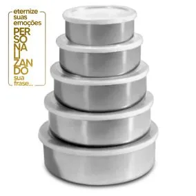 CONJUNTO DE POTES INOX C/ TAMPA 5 PEÃAS