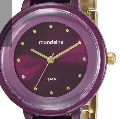 KIT RELÓGIO MONDAINE FEMININO ROXO COM PULSEIRA DOURADA