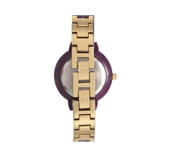 KIT RELÓGIO MONDAINE FEMININO ROXO COM PULSEIRA DOURADA