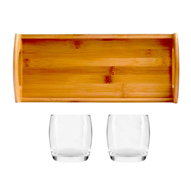 KIT WHISKY C/ BANDEJA E COPOS - 3 PEÇAS