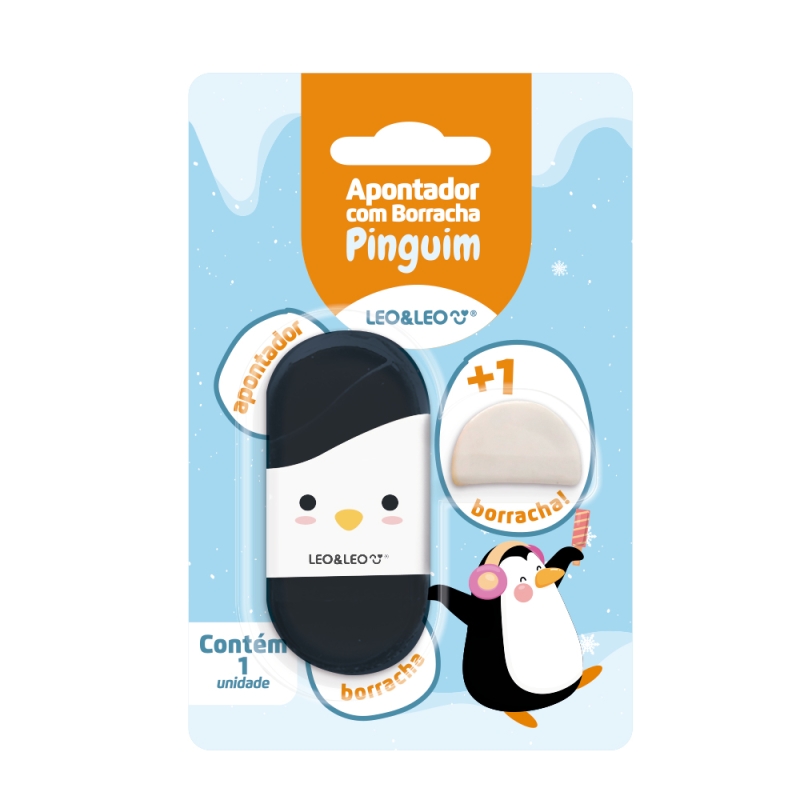 APONTADOR PINGUIM COM DEPÓSITO E BORRACHA