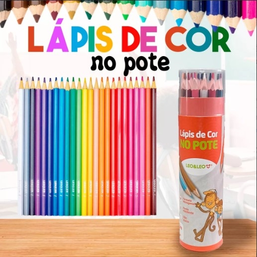 LÁPIS DE COR NO POTE 24 CORES REDONDO LEO E LEO