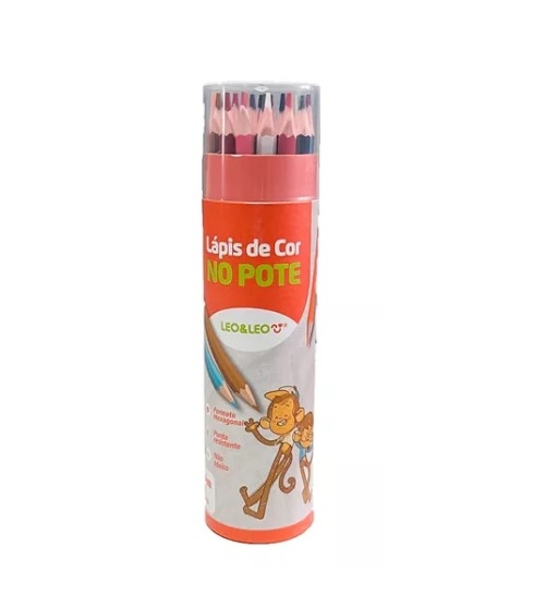LÁPIS DE COR NO POTE 24 CORES REDONDO LEO E LEO