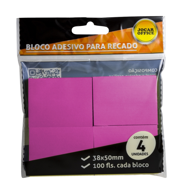 BLOCO POST-IT ADESIVO ROSA JOCAR OFFICE