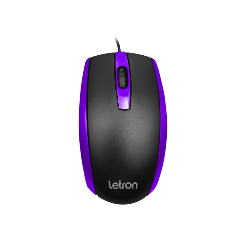 MOUSE ÓPTICO OFFICE DUO PRETO E ROXO FIO USB ERGONÔMICO 3D LETRON