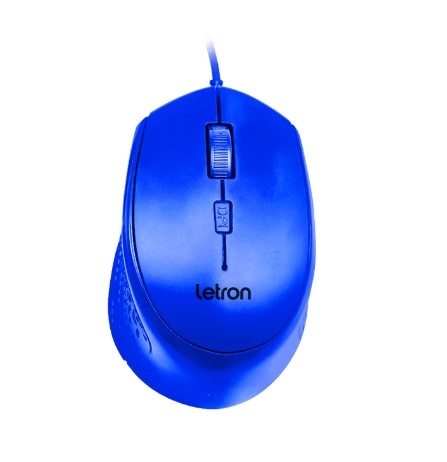 MOUSE ÓPTICO OFFICE JOB AZUL FIO USB ERGONÔMICO 4D LETRON