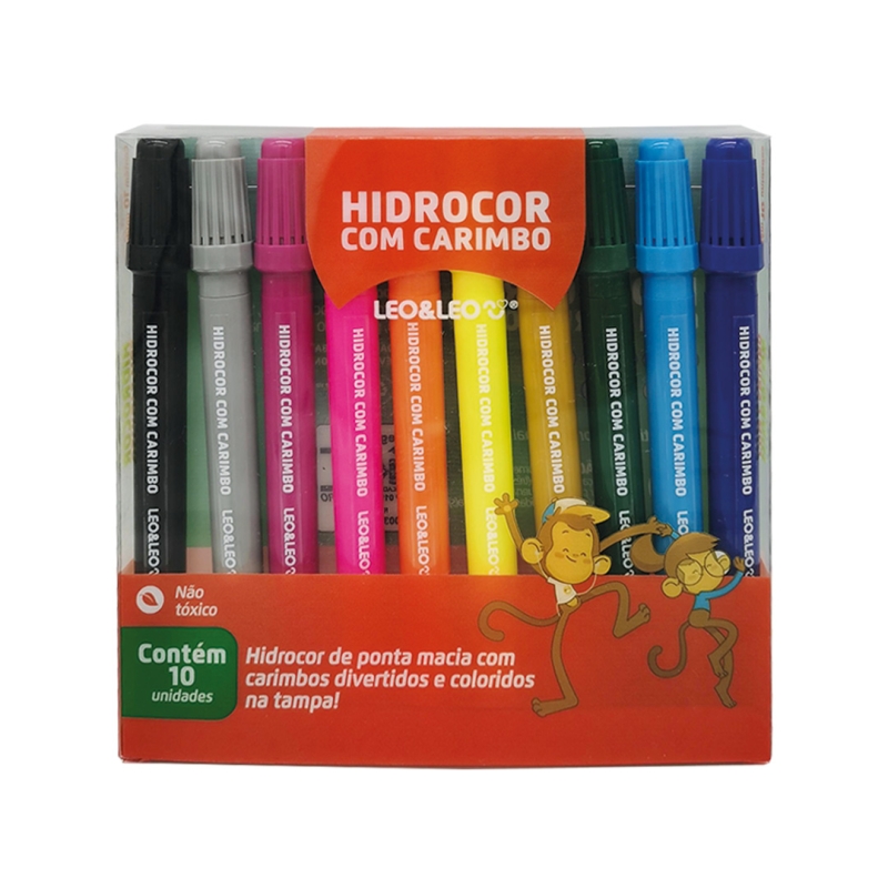 HIDROCOR E CARIMBO ESTOJO COM 10 CORES LEO&LEO