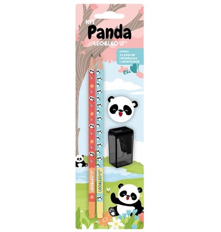  KIT LAPIS HB PANDA 2 LAPIS/APONTADOR/BORRACHA	