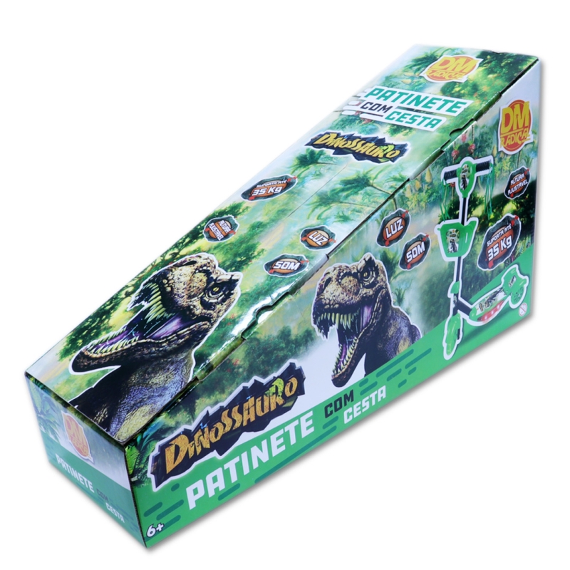 PATINETE COM CESTA DINOSSAURO LUZ E SOM, DM RADICAL