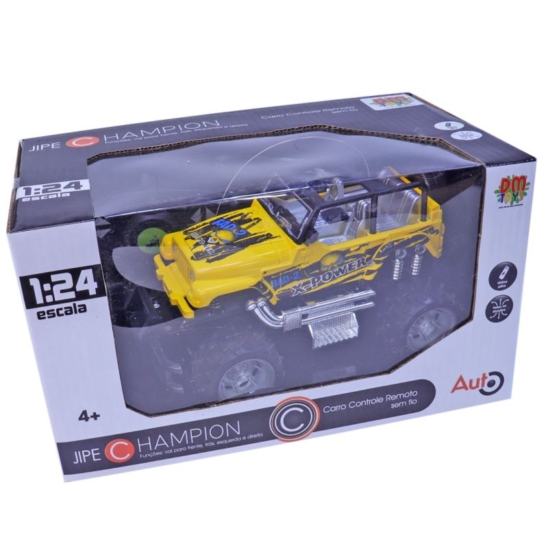 CARRO DE CONTROLE REMOTO CARRINHO JIPE CHAMPION 1:24 DM TOYS AMARELO