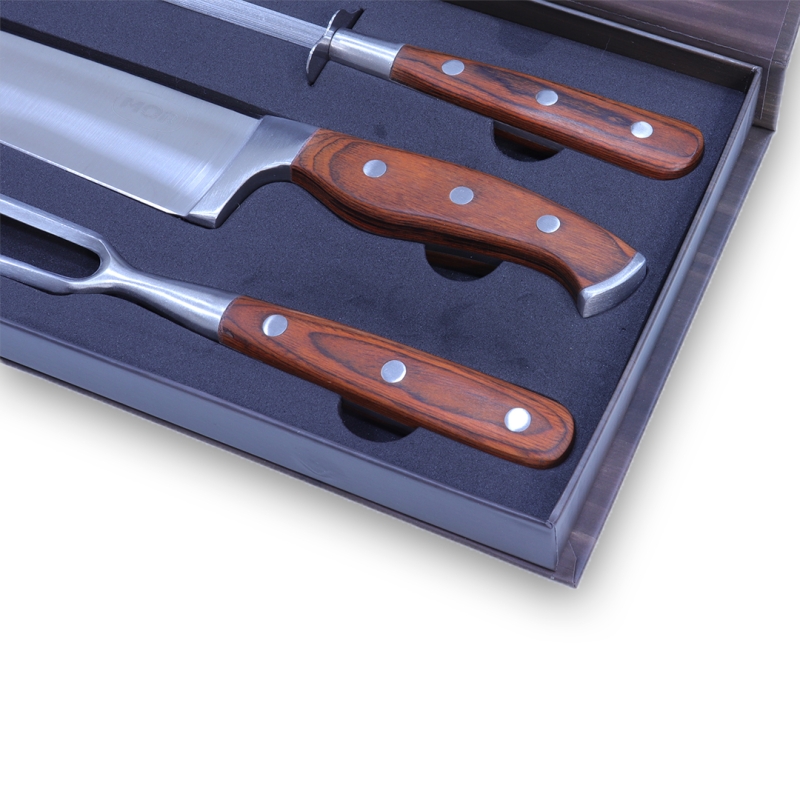 CONJUNTO CHURRASCO 8" GARFO, FACA E CHAIRA STEEL 3 PEÇAS