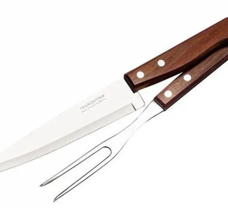 JOGO DE TRINCHANTE 2 PEÇAS TRADICIONAL - COM LÂMINAS DE AÇO E CABO DE MADEIRA