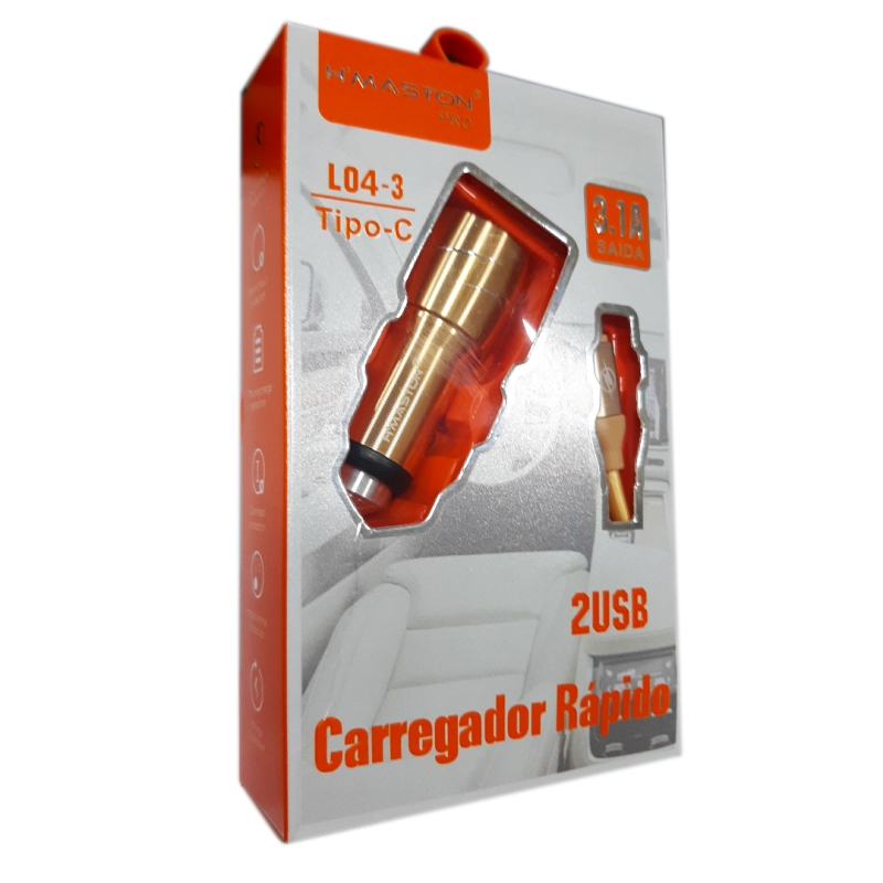 CARREGADOR VEICULAR TIPO-C 2USB 3.1A L04-3