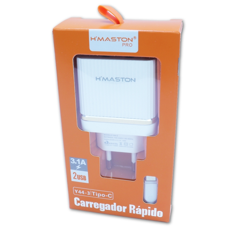 CARREGADOR RÁPIDO H'MASTON Y44-3 TIPO C-3.1A/2 USB