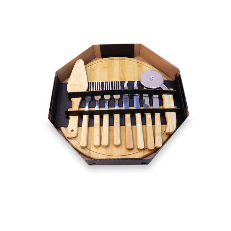 CONJ. PARA PIZZA EM BAMBU 35 CM  11 PCS 