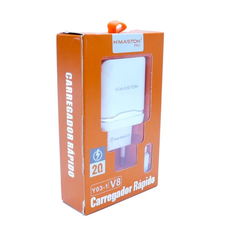 KIT CARREGADOR COMPLETO (CABO E TOMADA) MICRO-USB H'MASTON V8