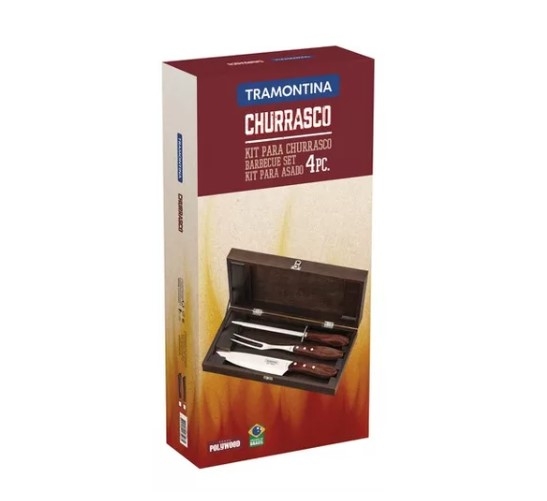 KIT CHURRASCO 4 PEÇAS POLYWOOD CASTANHO
