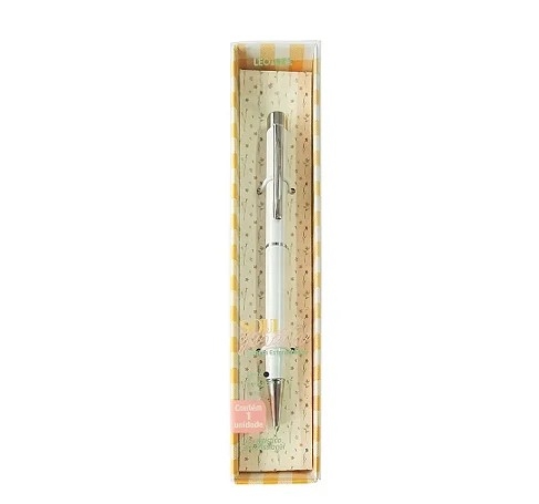 CANETA PREMIUM SOUL GARDEN CORPO BRANCO E ROSE GOLD ESTOJO LEO ARTE 				