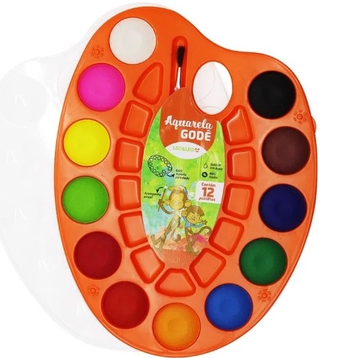 AQUARELA GODE 12 CORES ESTOJO LEOELEO 				
