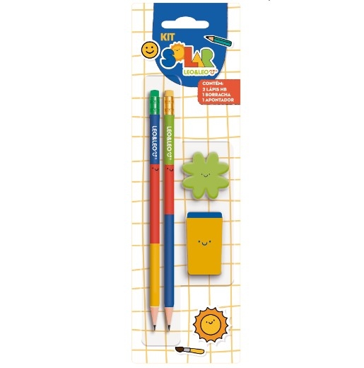 KIT LÁPIS HB SOLAR 2 LÁPIS/1 APONTADOR/1 BORRACHA