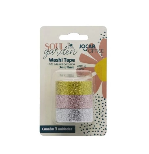  WASHI TAPE SOUL GARDEN BRILHO 15MMX3M 3 UND JOCAR OFFICE 				