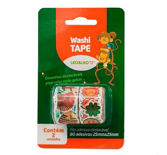WASHI TAPE ADESIVOS SORTIDOS 2 ROLOS C/80 ADESIVOS LEO E LEO