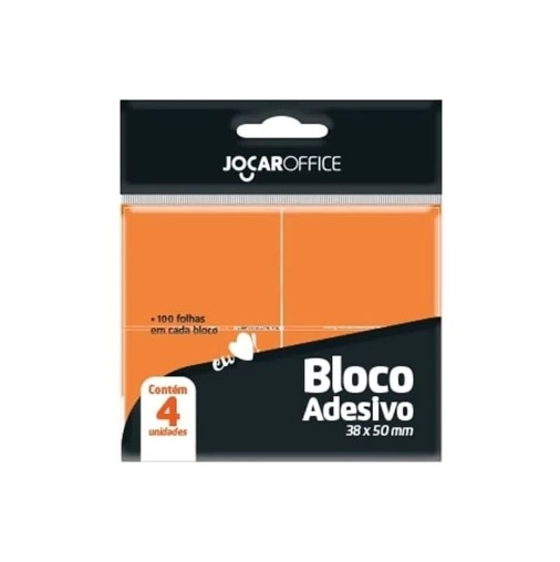 BLOCO ADESIVO LARANJA 38MMX60MM 4X100F BLOCOS JOGAR OFFICE 