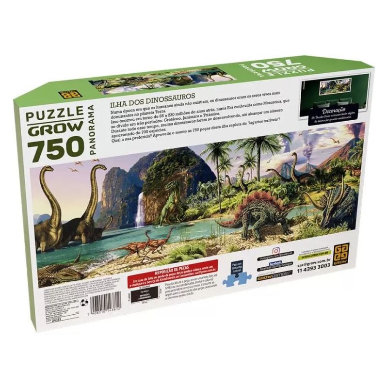 PUZZLE 750 PEÇAS PANORAMA ILHA DOS DINOSSAUROS - GROW