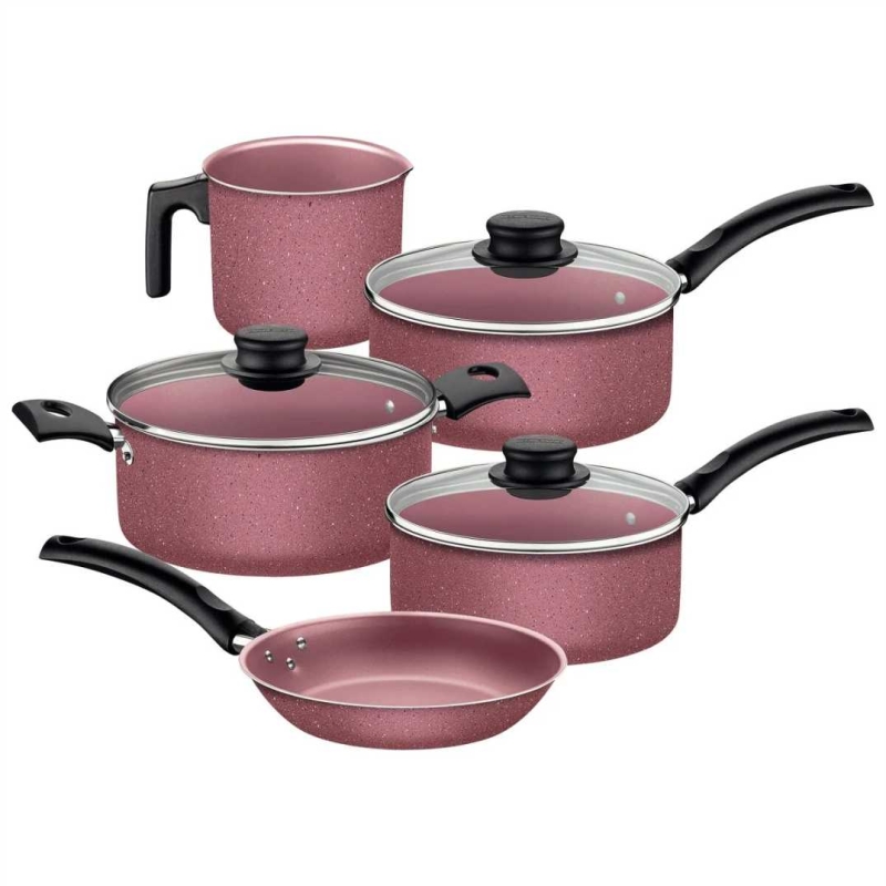 JOGO PANELAS ALUM 5 PEÇAS TURIM ROSA 