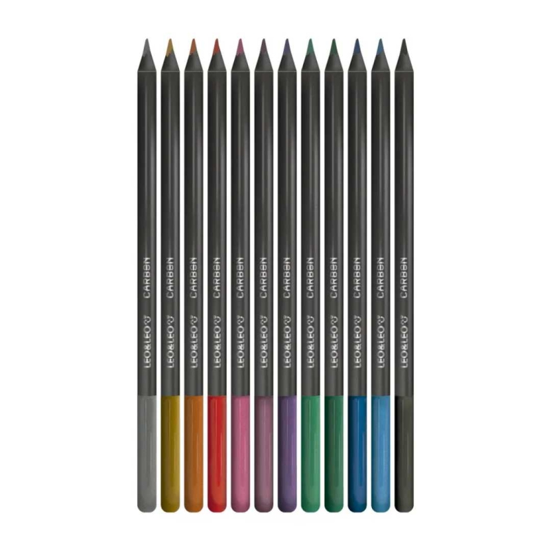  LÁPIS DE COR CARBON 12 CORES METALICAS REDONDO LEOLEO 