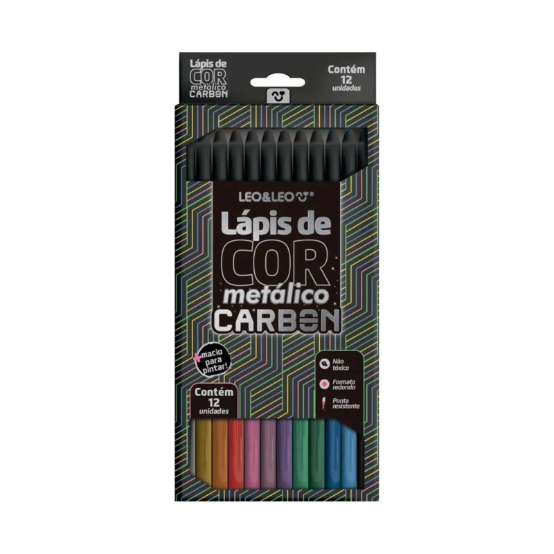 LÁPIS DE COR CARBON 12 CORES METALICAS REDONDO LEOLEO 
