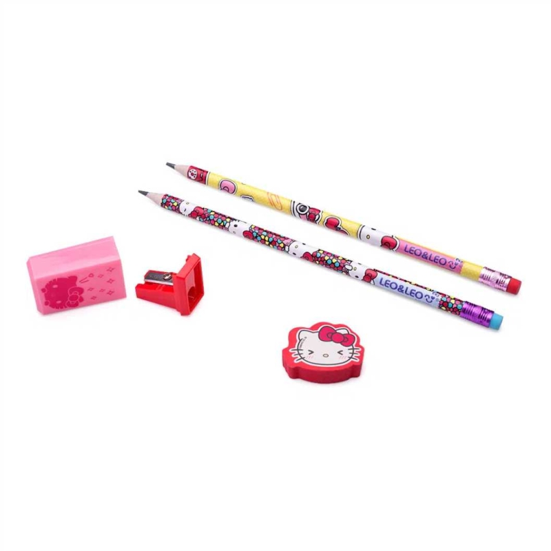 KIT 2 LÁPIS HB + APONTADOR + BORRACHA DA HELLO KITTY