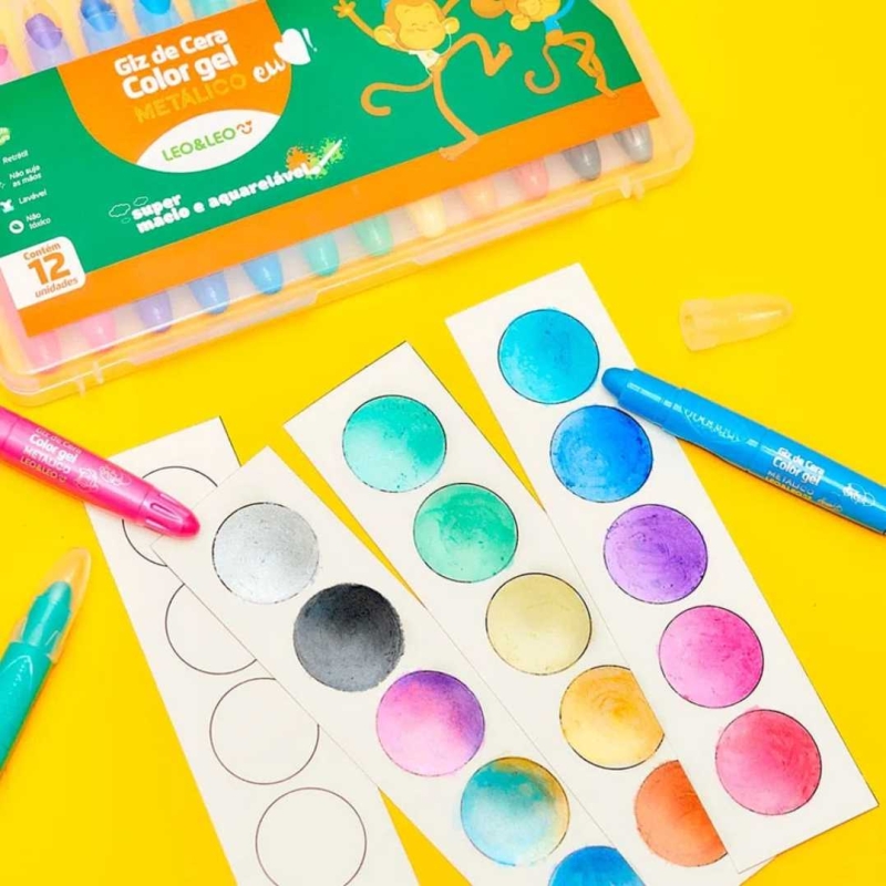 GIZ DE CERA COLOR GEL METALICOS 12 CORES 