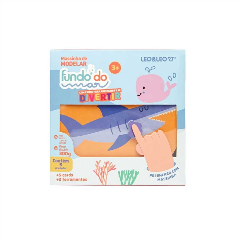 KIT MASSA DE MODELAR PARA COLORIR FUNDO DO MAR - 5 CORES + 5 CARDS + 2 MOLDES LEOLEO