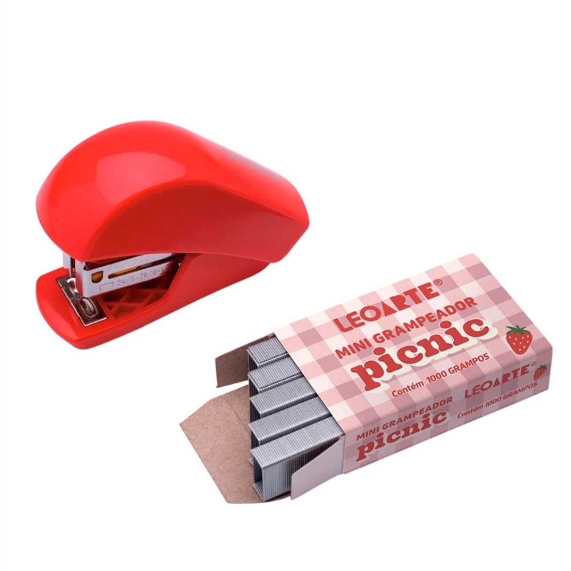 GRAMPEADOR MINI PICINIC VERMELHO P/ 10 FOLHAS C/ 1000 GRAMPOS 