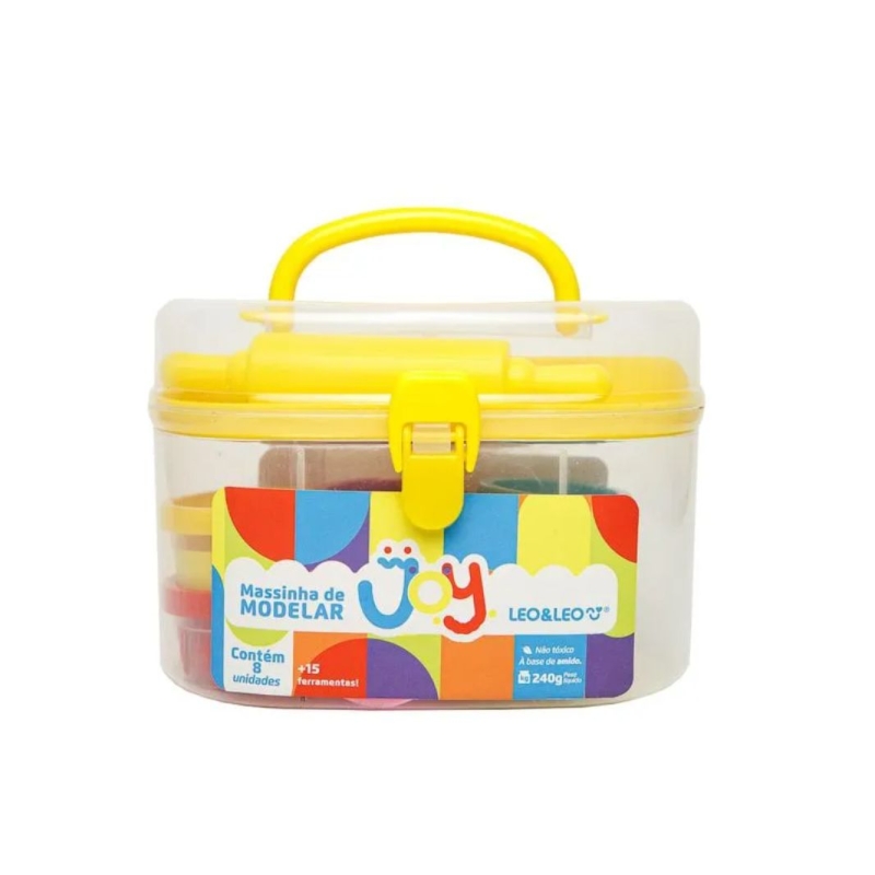KIT MASSA DE MODELAR  JOY MALETA - 8 CORES MAIS 15 MOLDES LEOLEO 