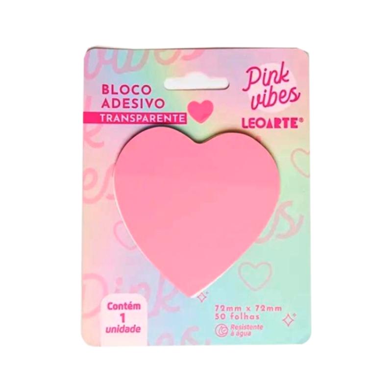 BLOCO ADESIVO PINK VIBES TRANSPARENTE CORAÇÃO