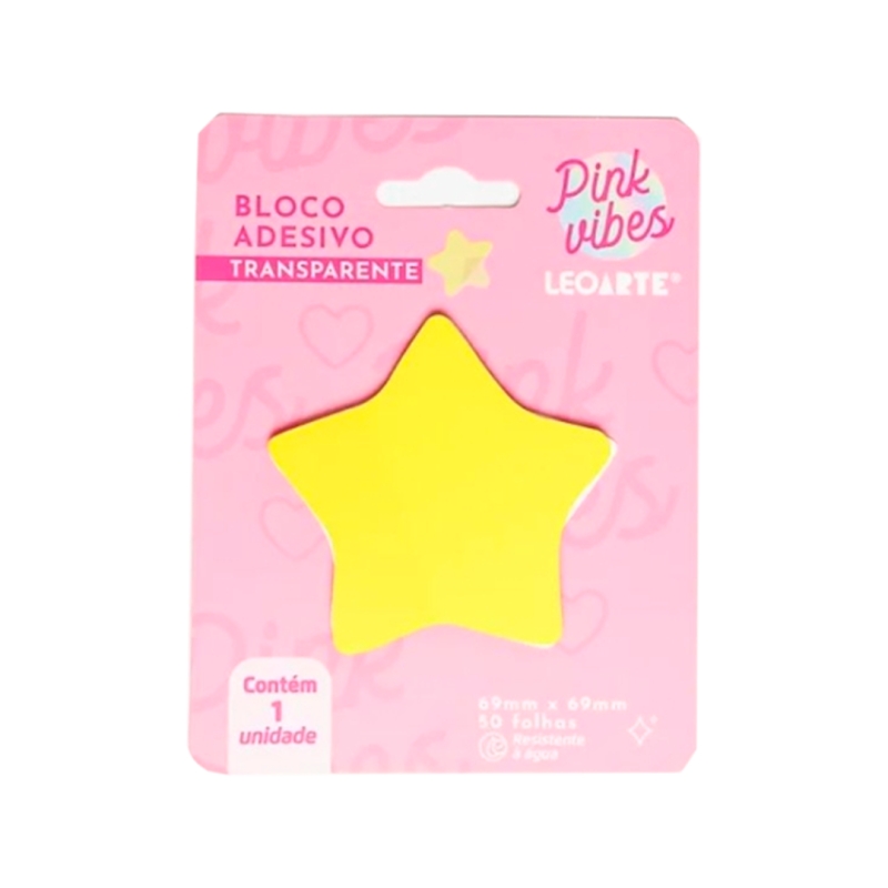 BLOCO ADESIVO PINK VIBES TRANSPARENTE ESTRELA