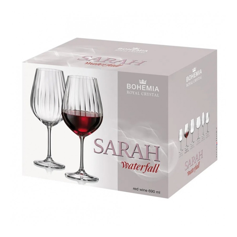 KIT DE 6 TAÇAS PARA VINHO TINTO EM CRISTAL BOHEMIA SARAH 690ML
