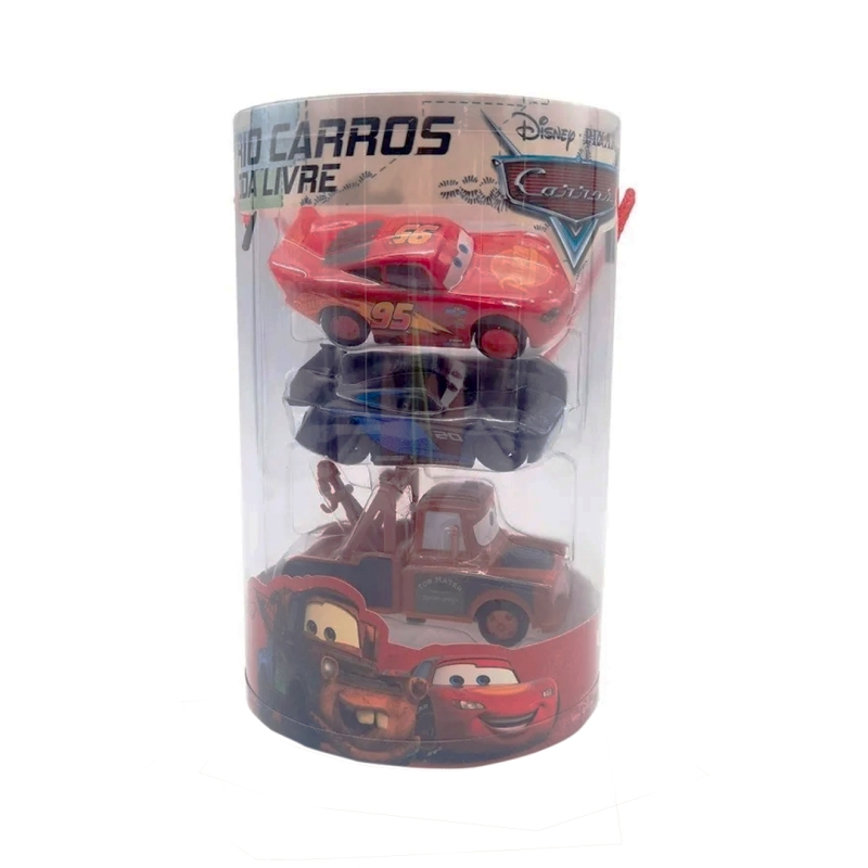 KIT COM 3 VEÍCULOS RODA LIVRE TUBO CARROS DISNEY