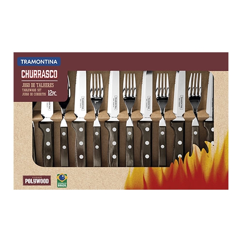 JOGO POLYWOOD CASTANHO DE TALHERES PARA CHURRASCO - 4 PEÇAS