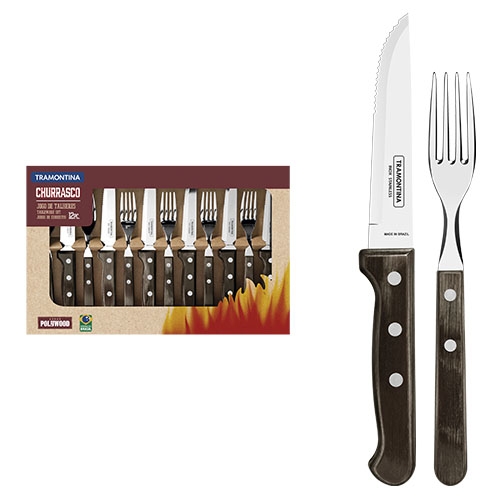 JOGO POLYWOOD CASTANHO DE TALHERES PARA CHURRASCO - 4 PEÇAS